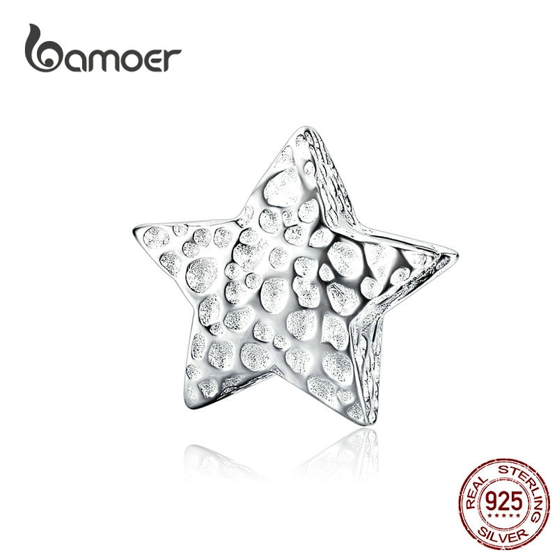 bamoer Simple Texture Star Metal Charm for Original Silver 925 Bracelet Bangle Beads for Women DIY Jewelry Making SCC1246