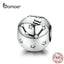 BAMOER 12 Constellation Zodiac Round Metal Beads for Women Bracelet Shining CZ Charm fit Original Silver 925 Bangle SCC1218