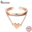 bamoer Double Layer Heart Wedding Ring Band for Women Rose Gold Color 925 Sterling Silver Engagement  Statement Jewelry SCR572