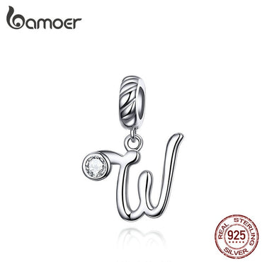 BAMOER 26 Letters alphabet Pendant 925 Sterling Silver Handwritten Language Pendants Charm for Bracelets and Necklace SCC1183
