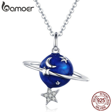 BAMOER Hot Sale 100% 925 Sterling Silver Secret Planet Moon Star Necklaces Pendants for Women Sterling Silver Jewelry BSN007