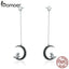 BAMOER Real 925 Sterling Silver  Magic Witch in Moon Star Black CZ Long Drop Earrings for Women Sterling Silver Jewelry SCE287