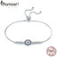 BAMOER 925 Sterling Silver Lucky Round Blue Eyes Power Tennis Bracelet Pave CZ Adjustable Link Chain Bracelets Jewelry SCB006