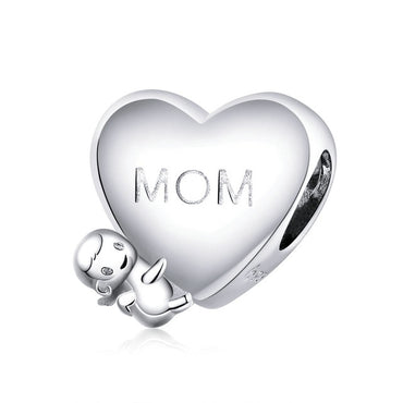 bamoer Mother's Day Collection 925 Sterling Silver Heart Mom and Baby Charm fit for Original Silver Bracelet or Bangle BSC216