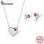 bamoer Angel Stud Earrings and Heart Necklace Jewelry Sets for Women 925 Sterling Silver Heart CZ Fashion Jewelry ZHS196