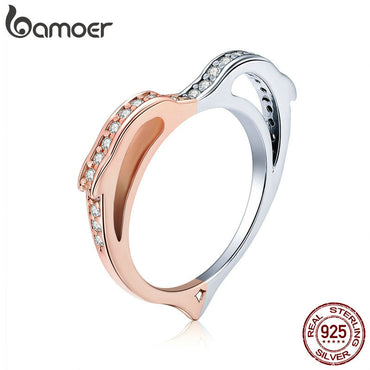 BAMOER Authentic 925 Sterling Silver Heart Dolphin Clear CZ Women Rings Wedding Jewelry Birthday Gift PA7187