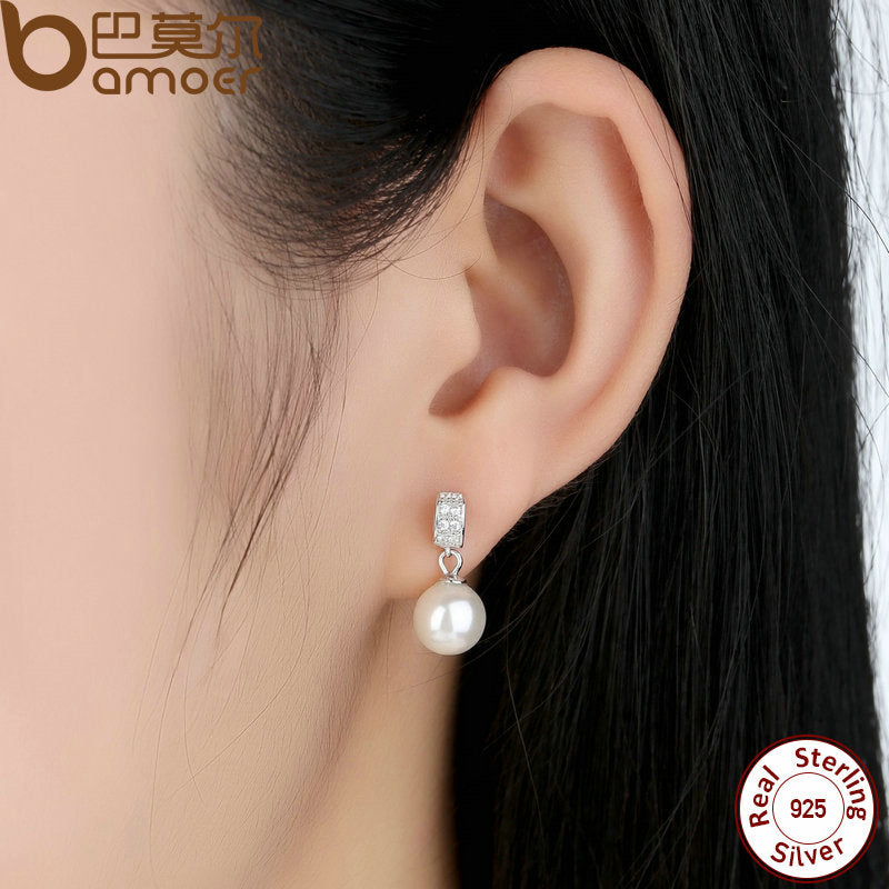 Drop Earrings Fine Jewelry Female Drop Earrings with Pearls Earrings 925 Sterling Silver Jewelry Mother's Day Gift SCE006