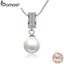 BAMOER 925 Sterling Silver Simulated Pearl Pendant Necklace Long Chain Necklace  Jewelry Wedding Necklace Accessories SCN030
