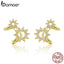 BAMOER New Collection 925 Sterling Silver Sun Shape Geometric Ears Clip for Women Dazzling CZ Sterling Silver Jewelry SCE492