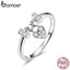 BAMOER Genuine 925 Sterling Silver Love Heart Lock Luminous CZ Wedding Rings for Women Sterling Silver Jewelry SCR466