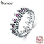BAMOER 925 Sterling Silver Romantic Stackable Crown Heart Pink CZ Finger Rings for Women Sterling Silver Jewelry Anel SCR257