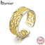 BAMOER 100% 925 Sterling Silver Lace Charming Finger Rings for Women Adjustable Ring Wedding Engagement Jewelry anel SCR460