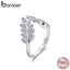 BAMOER Fashion Jewelry Leaf Open Finger Rings for Women 925 Sterling Silver Statement Enagement Jewellery Accessories SCR505