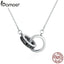 BAMOER Authentic 925 Sterling Silver Circle in Circle Black CZ Pendant Necklaces for Women Sterling Silver Jewelry Gift SCN147