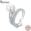 BAMOER Real 100% 925 Sterling Silver Elegant Round Geometric Finger Rings for Women Anniversary Engagement Ring Jewelry SCR231