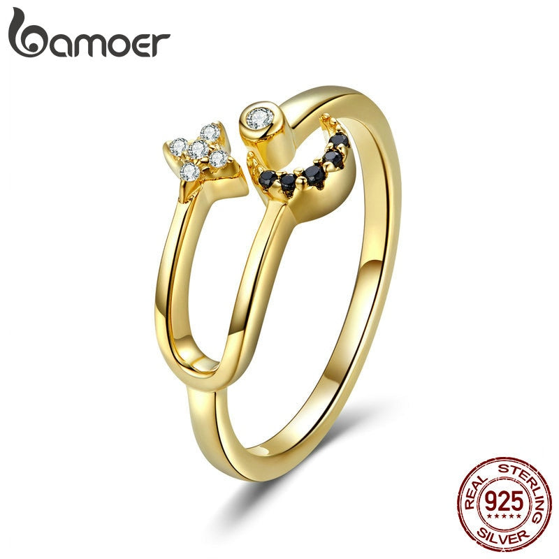 BAMOER Genuine 925 Sterling Silver Luminous Moon And Clear CZ Finger Rings for Women Wedding Engagement Jewelry BSR020
