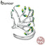 BAMOER 925 Sterling Silver Tree of Life Green Tree Leaves Adjustable Finger Rings for Women Sterling Silver Jewelry SCR454