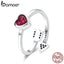 BAMOER Real 925 Sterling Silver Red Heart And Love Arrow Clear CZ Finger Rings for Women Wedding Engagement Jewelry anel SCR436