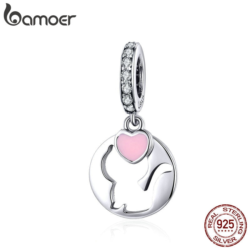 BAMOER Cat Jewelry 925 Sterling Silver Pendant Charm Openwork Kitty Pet Animal Charms for Women DIY Jewelry Accessories SCC1140
