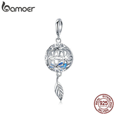 BAMOER Genuine 925 Sterling Silver Preserved Flower Geometric Charms Pendant fit Original Bracelets Bangles DIY Jewelry SCC1123