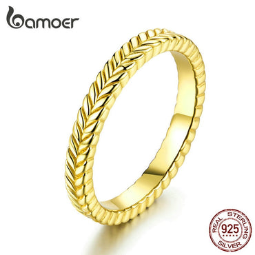 bamoer Simple Minimalist Silver Finger Rings for Women Real Gold Plated 925 Sterling Silver Engagement Jewelry Gifts BSR068