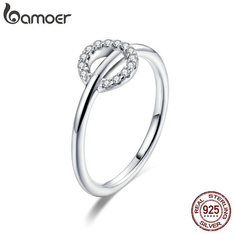 BAMOER Hot sale 925 Sterling Silver Round Circle Clear CZ Zircon Women Ring Anel Wedding Bridal Jewelry SCR495