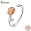 bamoer 3D Vivid Rose Flower Open Adjustable Finger Rings for Women Real 925 Sterling Silver Free Size Korean Jewelry BSR096