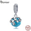 BAMOER High Quality 925 Sterling Silver Dazzling Star Blue Crystal Pendant Charms Fit Charm Bracelets Jewelry Making BSC029