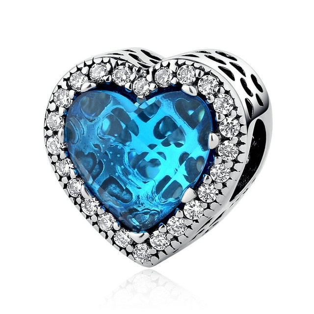 BAMOER 925 Sterling Silver Jewelry Radiant Hearts Beads Charms Fit Bracelets Women 4 Color Stone Mother's Day Gift PSC054