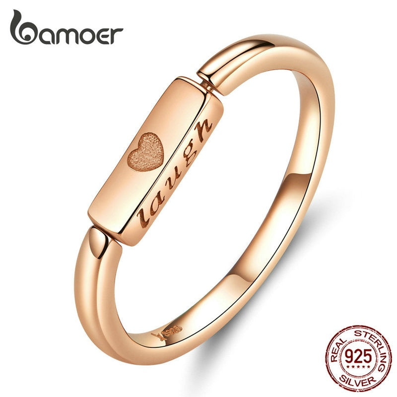 bamoer Flipping Finger Ring for Women Genuine 925 Sterling Silver Live Laugh Engrave Courage Rings 2019 New Design SCR587