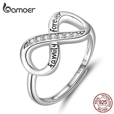 bamoer Infinity Love Family Forever Finger Ring Adjustable Free Size Rings 925 Sterling Silver Fashion Clear CZ Jewelry SCR579