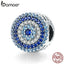 BAMOER Fashion New 925 Sterling Silver Blue Eye Lucky Blue Cubic Zircon Beads Charms fit Necklace Bracelets DIY Jewelry SCC915