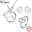 BAMOER Hot Sale 925 Sterling Silver Fashion Cute Cat Animal Earrings Rings Women Jewelry Sets Wedding Silver Jewelry ZHS093