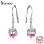 BAMOER Romantic 925 Sterling Silver Sakura Pink Flower Cubic Zircon Drop Earrings Women Female Wedding Jewelry BSE039