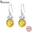 BAMOER 100% 925 Sterling Silver Hanging Pineapple Crystal Hanging Drop Earrings for Women Sterling Silver Jewelry Gift SCE265