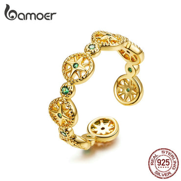 BAMOER Adjustable Silver Ring 925 Stelring Silver Gold Compass Stackable Finger Rings for Women Free Size Silver Ring SCR518