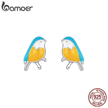 bamoer 925 Sterling Silver Little Bird Stud Earrings for Women Colorful Enamel Fashion Jewelry Pendientes 2020 New SCE845