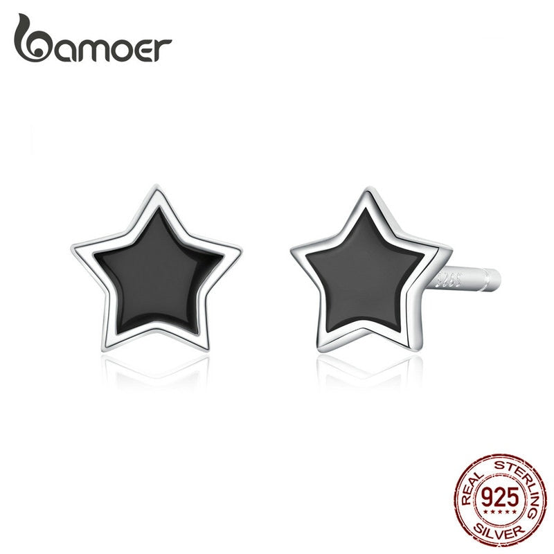 bamoer Silver 925 Jewelry Simple Minimalist Star Stud Earrings for Girl Anti-allergy Enamel Jewelry Accessories Gifts BSE275