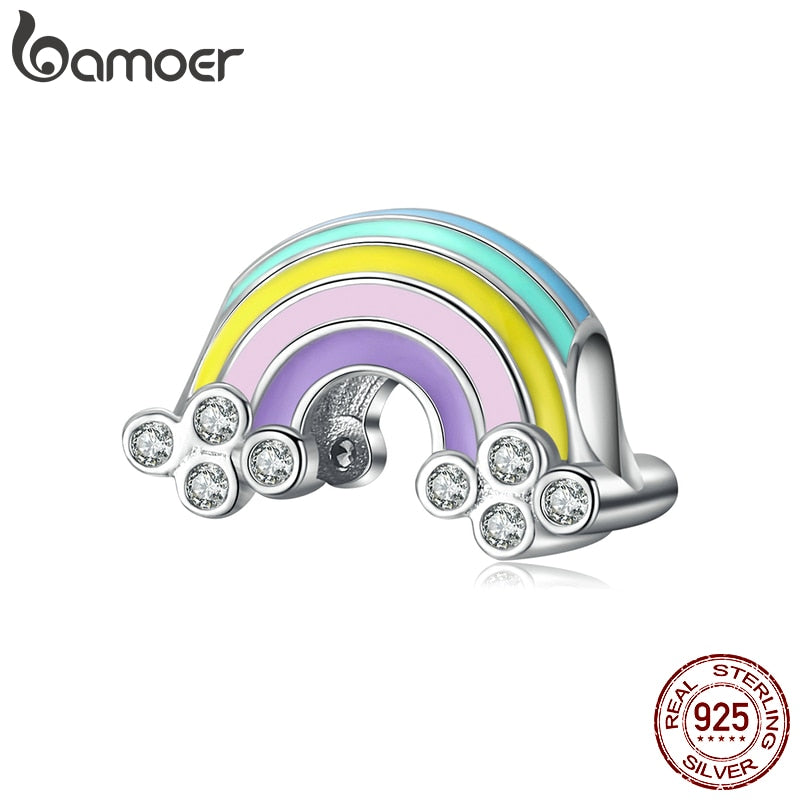 bamoer Real 925 Sterling Silver Enamel Rainbow Beads Charm for Original Brand Silver Bracelet & Bangle Fashion Jewelry SCC1425