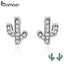 BAMOER Spring Collection 100% 925 Sterling Silver White & Green Cactus Stud Earrings for Women Silver Jewelry Bijoux  SCE286