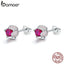 BAMOER Romantic 925 Sterling Silver Luminous Tulip Flower Buds Pink CZ Zircon Stud Earrings Women Wedding Jewelry Gift BSE042