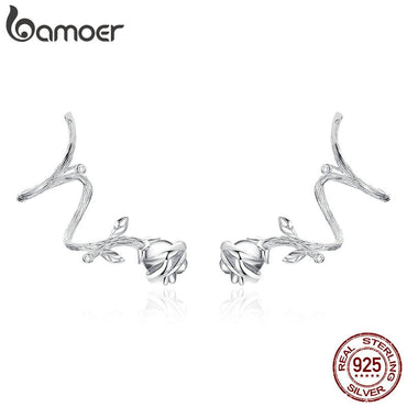 bamoer Thorns Rose Flower Ear Clips for Women Genuine  925 Sterling Silver Vintage Punk Jewelry  Femme Accessories BSE238