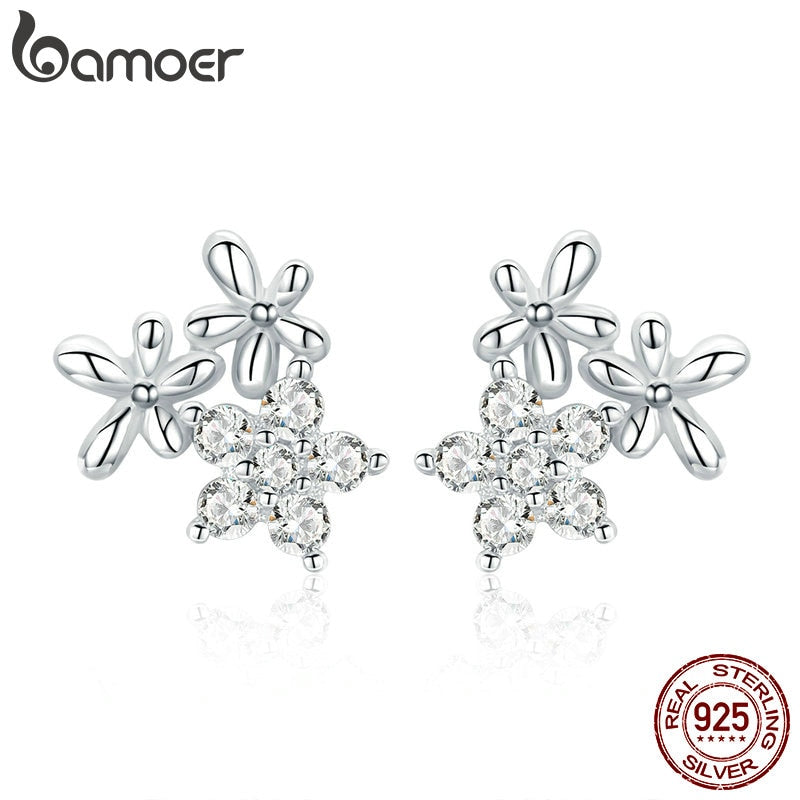 BAMOER Authentic 925 Sterling Silver Luminous Gypsophila Star Flower Stud Earrings for Women Sterling Silver Jewelry BSE030