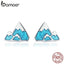 BAMOER Trendy 925 Sterling Silver Unique Iceberg Small Blue Enamel Stud Earrings for Women Sterling Silver Jewelry Gift SCE475