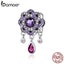 BAMOER High Quality 925 Sterling Silver Purple Flower Shape Charms Pendants Fit Charm Bracelets & Necklaces Jewelry SCC1075