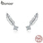 BAMOER Small Feather Stud Earrings for Women Boho Style Summer Jewelry 925 Sterling Silver Studs Jewelry Anti-allergy SCE610