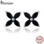 BAMOER 100% Authentic 925 Sterling Silver Small Clover Flower Black CZ Stud Earrings for Women Sterling Silver Jewelry SCE362