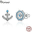 BAMOER Popular 100% 925 Sterling Silver & Rudder Blue Crystals Stud Earrings Women Fashion Boat Element Jewelry SCE030