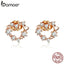 BAMOER Authentic 925 Sterling Silver Shining Heart & Luminous Cubic Zircon Love Stud Earrings for Women Silver Jewelry SCE575