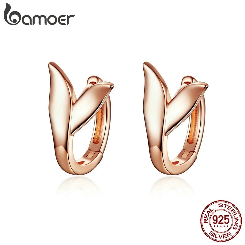 BAMOER Earrings Silver 925 Women Rose Gold Color Dolphin Tail Small Hoops Earing Sterling Silver Party Jewelry BSE078
